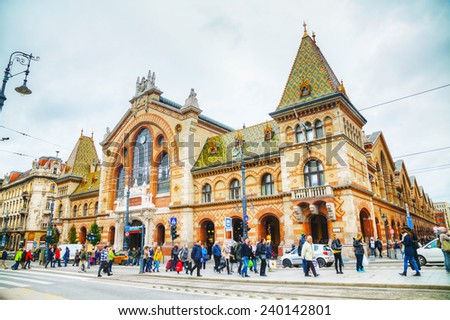 BUDAPEST - OCTOBER 22: Great Market Hall in Budapest on October 22, 2014 in Budapest. It\'s the largest indoor market in Budapest. It was designed and built by Samu Pecz around 1896.