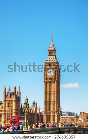 LONDON - APRIL 6: Overview of London with Elizabeth Tower on April 6, 2015 in London, UK. The tower is officially known as the Elizabeth Tower, renamed as such to celebrate the Jubilee of Elizabeth II