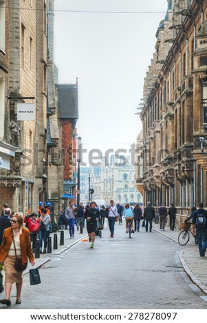 Cambridge, UK - April 9: Old street on April 9, 2015 in Cambridge, UK. It's a university city and the county town of Cambridgeshire, England.