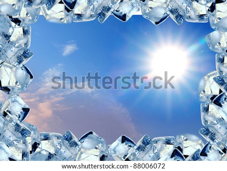 ice  cubes frame  in blue sky