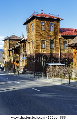 ZAKOPANE - NOVEMBER 18: Bezimienna and Pomorze, two wooden villas in Tyrolean style built in 1894 as a dowry for the daughters of the family Langier, in Zakopane in Poland on November 18, 2013