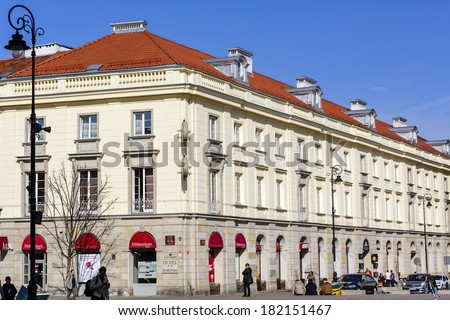 WARSAW, POLAND - MARCH 14, 2014: Harenda, two-star hotel built in 1955, offers 41 rooms and two conference rooms, located in the historical and cultural center of the city