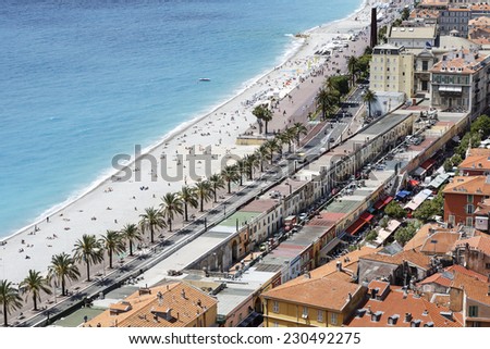 NICE, FRANCE - MAY 15, 2014: View of Les Ponchettes, formerly row of houses of local fishermen, now the 19th century buildings turned into galleries for the needs of municipal contemporary artists