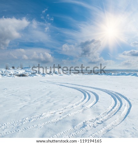 Similar – Foto Bild Verschneite Straße an einem sonnigen Tag im Winter