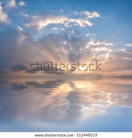 Beautiful evening sky with clouds and sun, for design and your text
