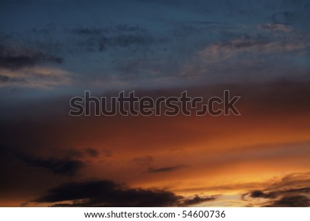 Multicolored dramatic sky, sunset after storm