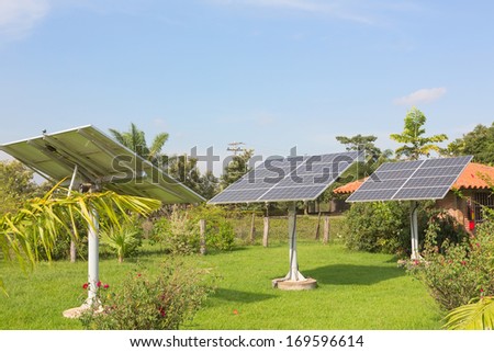 The panels of the solar batteries in the garden