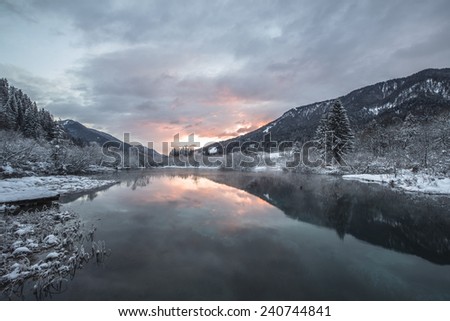 Purple Sunrise at the spring of Zelenci. River