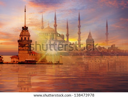 Istanbul Turkey , Maiden tower, Galata tower, Blue mosque