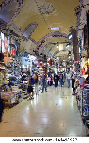 ISTANBUL, TURKEY - APRIL 27: The Grand Bazaar, considered to be the oldest shopping mall in history with jewelry,carpet, leather, gift, spice and souvenir shops. April 27, 2013 in Istanbul, Turkey.