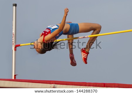 MERSIN - TURKEY - June 29: High jumper Ana Simic (Croatian athlete) competes at the Mediterranean Games Championships June 29, 2013 in Mersin Turkey.
