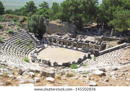 Ruins of ancient city and amphitheater of Priene, Turkey