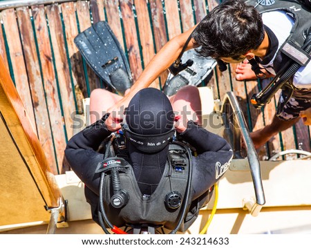ALANYA - TURKEY, JULY 08: Student scuba divers in the water during a rescue dive course July 08, 2014 in Alanya, Turkey