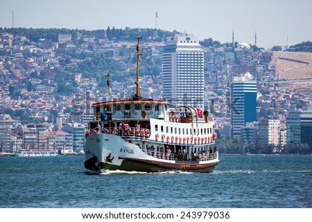 IZMIR, TURKEY - JULY 30: Izmir ferry services in the Gulf of Izmir, July 30, 2012 in Izmir, Turkey. Izmir is the third most populous city in Turkey.