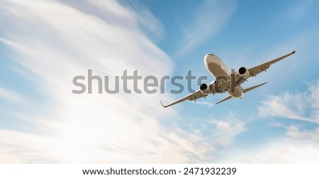 Similar – Image, Stock Photo Airplane flying over runway in countryside