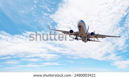 Similar – Image, Stock Photo Airplane flying over runway in countryside