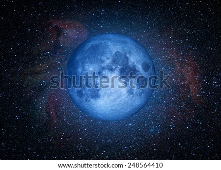 Full blue moon with star at dark night \