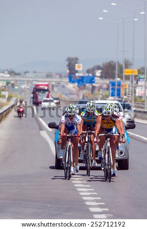 ALANYA, TURKEY - MAY 30: Ukraine women\'s cycling team doing training for Cycling Tour of Alanya on May 30, 2012 in Alanya, Turkey.