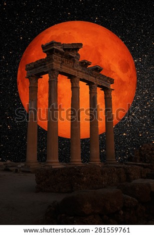 Temple of Apollo against Blood moon \