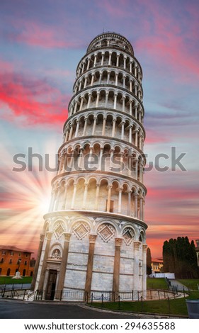 Leaning tower of Pisa isolated White , Italy