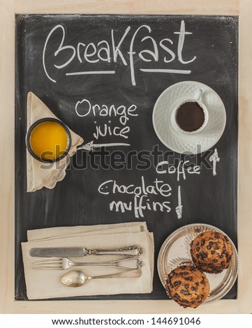 Breakfast menu on a blackboard