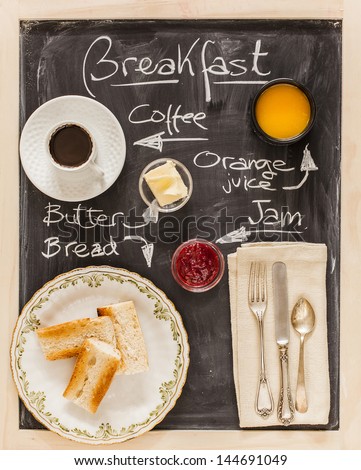 Breakfast menu on a blackboard