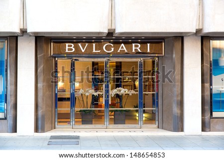 GENEVA - AUGUST 3: A retail outlet for BVLGARI, August 3, 2013 in Geneva, Switzerland. Bulgari owns the BVLGARI brand and operates worldwide with 3,815 employees and through 295 stores.