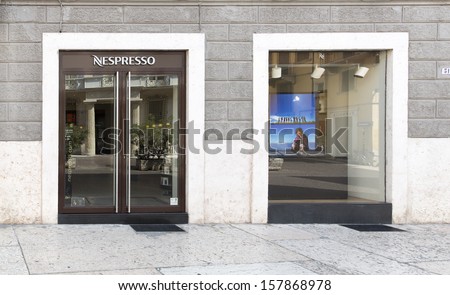 VERONA, ITALY Ã¢Â?Â? AUGUST 24: A boutique for Nespresso on August 24, 2013 in Verona, Italy. Nespresso has 300 boutiques worldwide and has opened its first on the west coast of the US, in San Francisco.