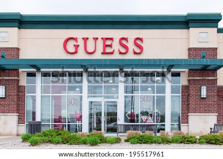 OTTAWA, CANADA - MAY 5, 2014: A retail outlet for Guess Stores. In 2013 GUESS directly operated 842 stores worldwide plus an additional 286 smaller-sized concessions in Asia and Europe.