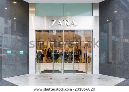 DUBLIN, IRELAND - OCTOBER 3, 2014: A ZARA fashion outlet. Zara is owned by Inditex, and has 400 stores in 400 cities on five continents.