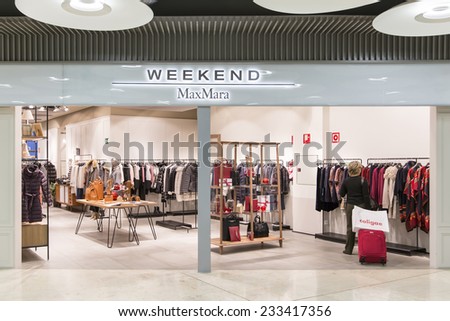 MADRID, SPAIN - NOVEMBER 16, 2014: A Weekend Max Mara store. The Max Mara Group operates in 105 countries in more than 2,300 stores.