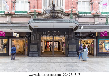 DUBLIN, IRELAND OCTOBER 3, 2014: Arnotts department store. It is the oldest and largest department store in Dublin trading since 1843. It was taken over in 2010 by Anglo Irish Bank and Ulster Bank.
