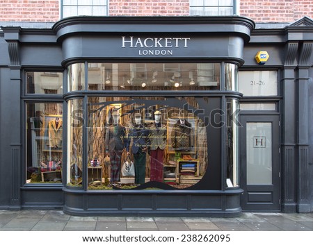 DUBLIN, IRELAND  OCTOBER 25, 2014: A Hackett clothing outlet. Hackett opened its first shop in London in 1983 is now represented in 15 European countries, Japan, Hong Kong and Dubai.