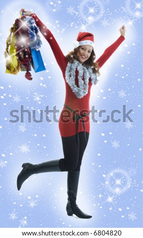 Beautiful woman with gift on white background
