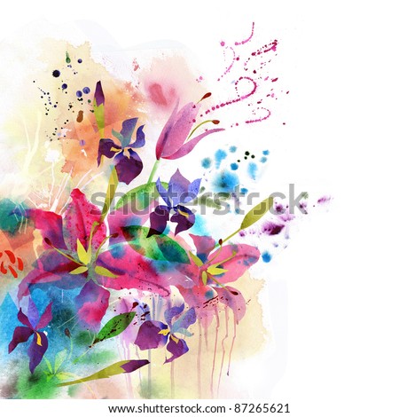 Floral Background With Watercolor Flowers Stock Photo 87265621 ...