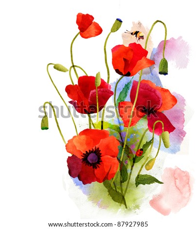 Watercolor Red Poppies Stock Photo 87927985 : Shutterstock