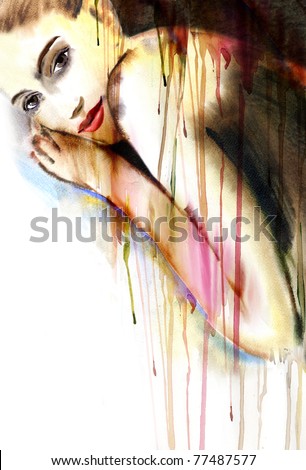 Beautiful woman watercolor painting