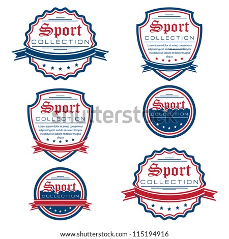 Vector set of colored sport emblems. Logo badges and labels.  Grouped for easy editing. On white background.