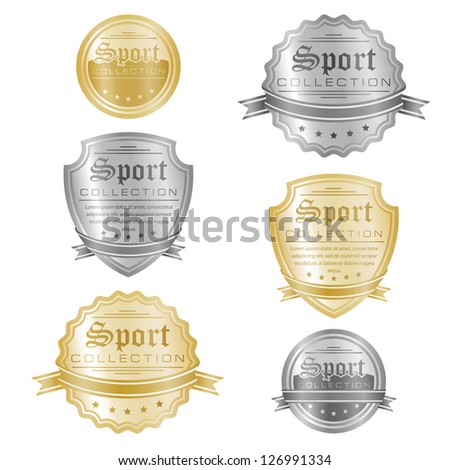 Vector set of gold and silver sport emblems.