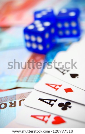Game cards and dices for euro.