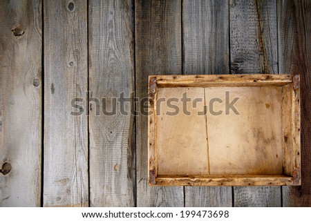 Empty, old box. On a wooden background.