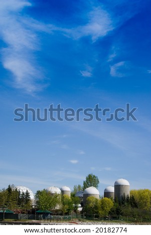 Group of agricultural urban futuristic style towers at the Ontario island