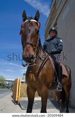 Toronto, ON - May 25, 2008: The vinner of Royal Police horce parade posing after parade in front of Royal Police Toronto horse stable