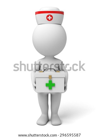 3d nurse with a medical box. 3d image. Isolated white background.