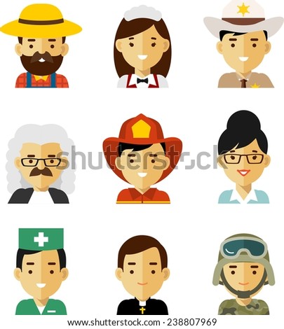 People occupation avatar set in flat style. Avatars of different people professions characters