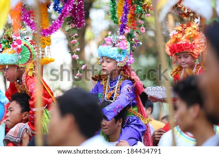 CHIANG MAI, THAILAND-MARCH 30:Poi Sang Long festival, Traditional annual ceremony of unidentified boys to become novice monk on March 30,2014 in Chiang mai, Thailand.