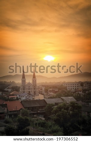 Roman Catholic Church at sunset, Chanthaburi Province, Thailand