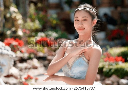 Similar – Image, Stock Photo Ballet girl posing on a turquoise background.