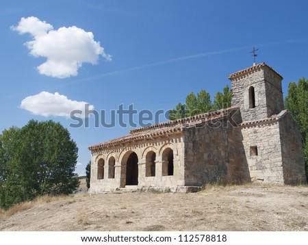 Mozarabic chapel with Romanesque portico of St. Cecilia in santibaÃ?Â±ez of val in the province of Burgos, Spain Stock fotó © 
