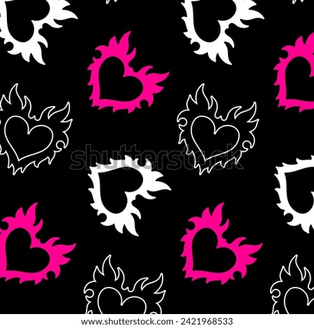 Modern youth fashionable pattern. Y2K background in the style of the 00s 90s. Seamless vector pattern background for textile, fabric, wallpaper, wrapping. Pink core